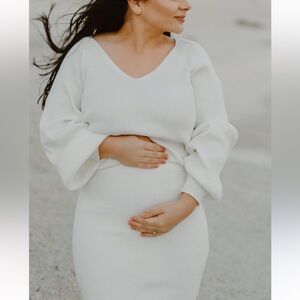 White Knitted Sweater & Skirt Set